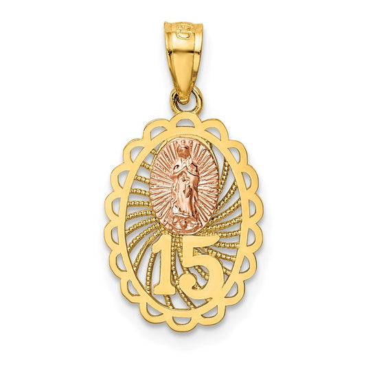 14k Two-tone Gold 15 Guadalupe Pendant for Women