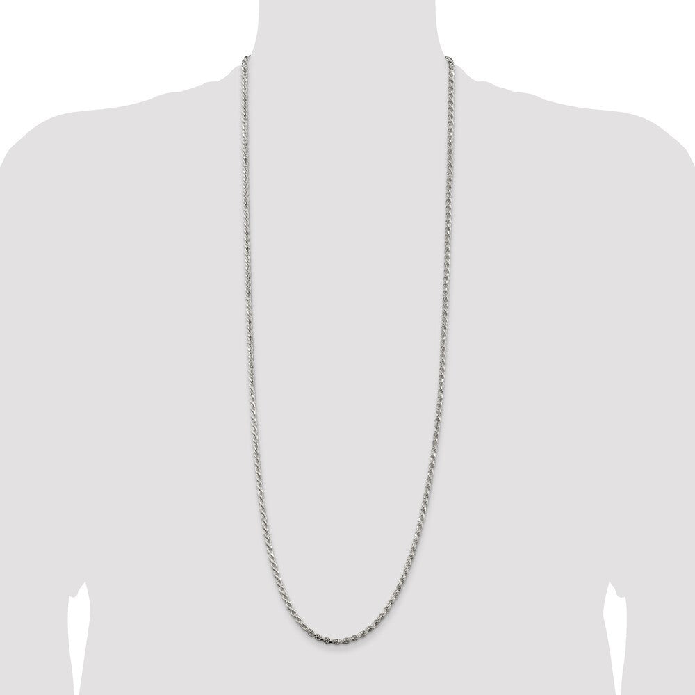 Sterling Silver Rhodium-plated 3.2mm Diamond-cut Rope Chain