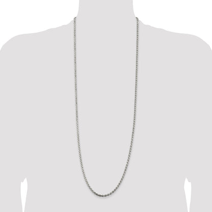 Sterling Silver Rhodium-plated 3.2mm Diamond-cut Rope Chain