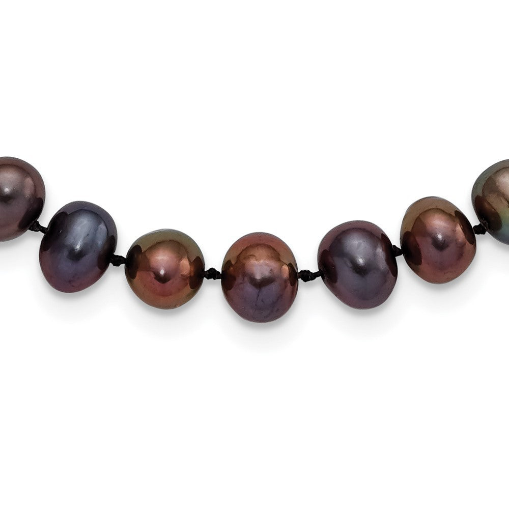 Sterling Silver Rhodium-plated 7-8mm Black Cultured Pearl Necklace 18"