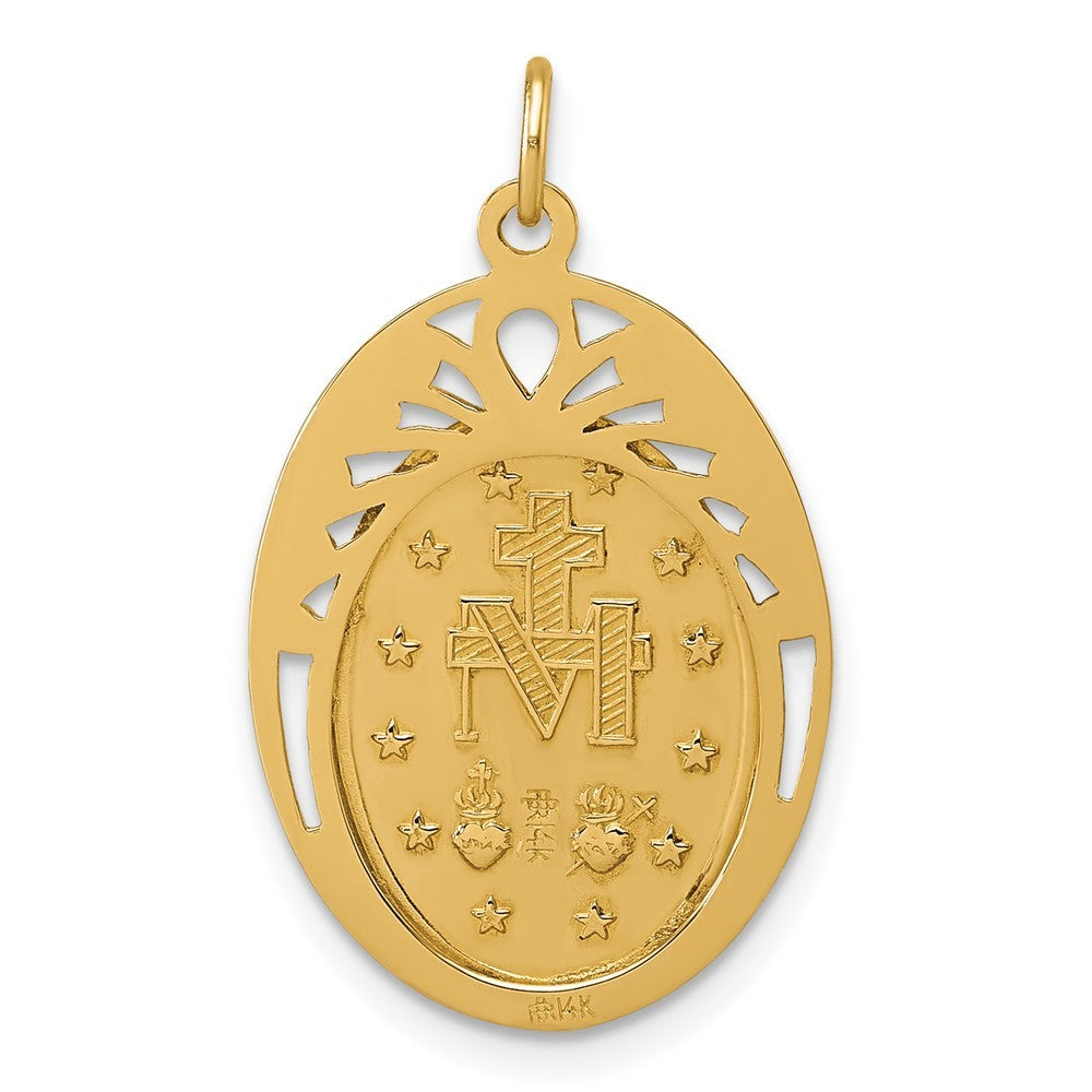 14k Yellow Gold Polished and Satin Miraculous Medal in Frame Oval Pendant