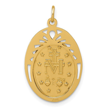 14k Yellow Gold Polished and Satin Miraculous Medal in Frame Oval Pendant