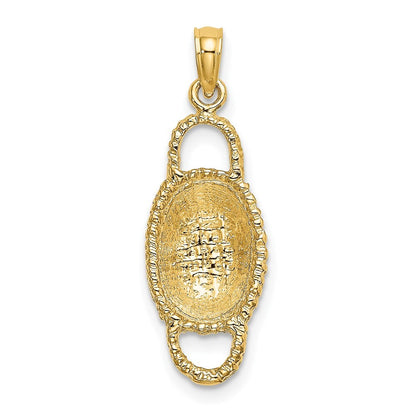 14k Yellow Gold 3-D 2 Handles Oval Basket Charm Pendant for Women