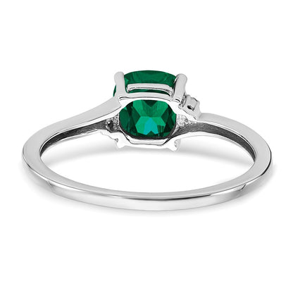 Sterling Silver Rhodium-plated Created Emerald and Diamond Ring Size 8