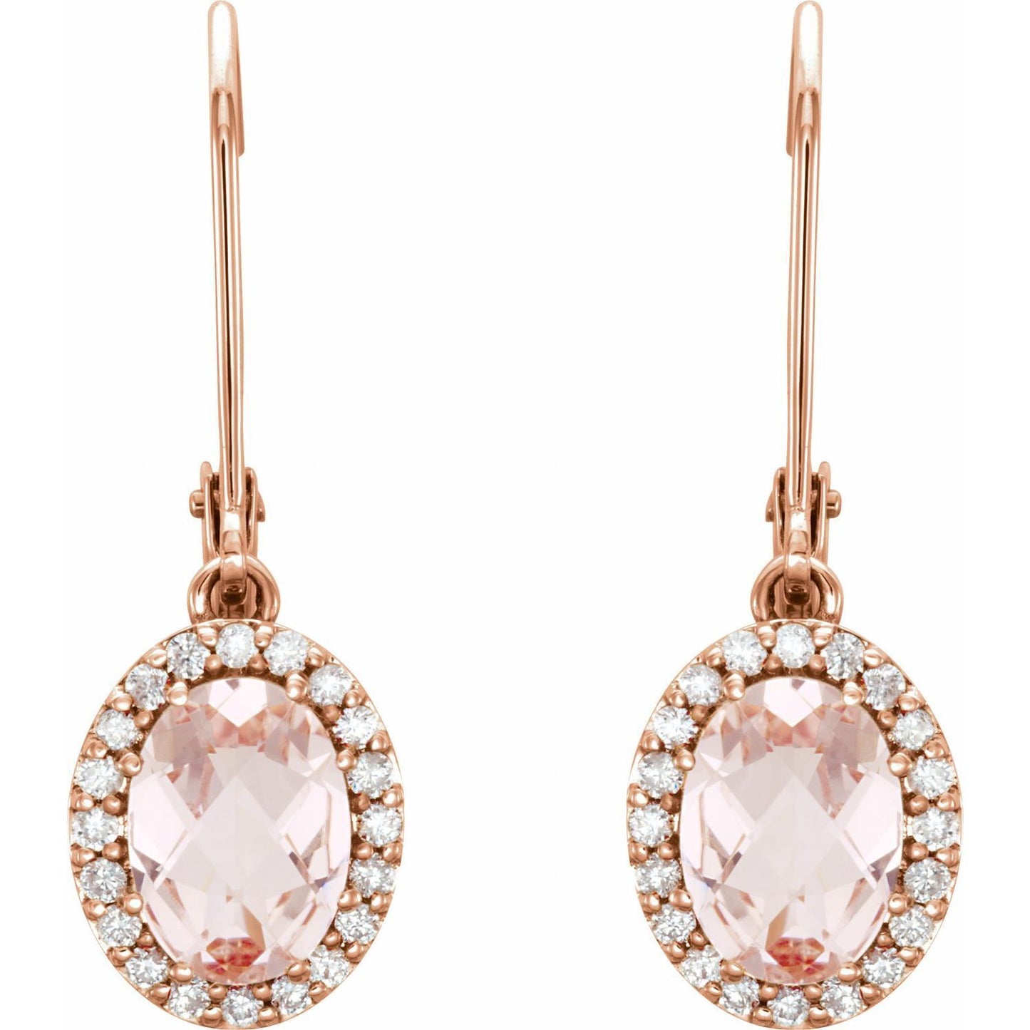 14k Rose Gold Natural Morganite and 1/5 CTW Natural Diamond Stud Earrings