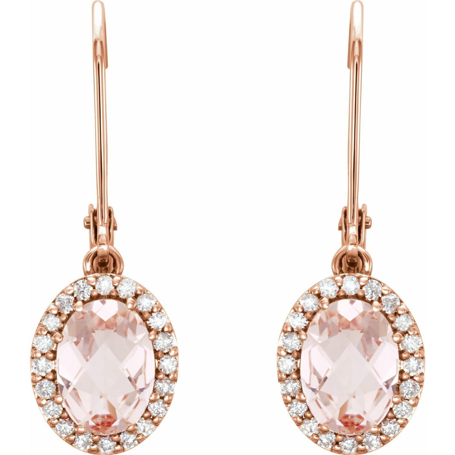 14k Rose Gold Natural Morganite and 1/5 CTW Natural Diamond Stud Earrings