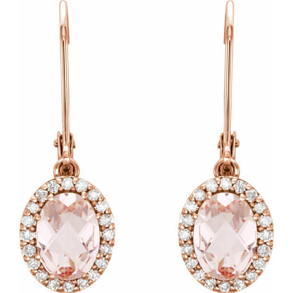 14k Rose Gold Natural Morganite and 1/5 CTW Natural Diamond Stud Earrings