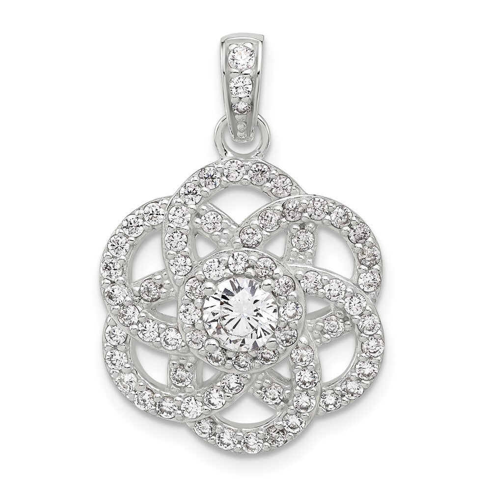 Sterling Silver E-coated Cubic Zirconia Flower Pendant