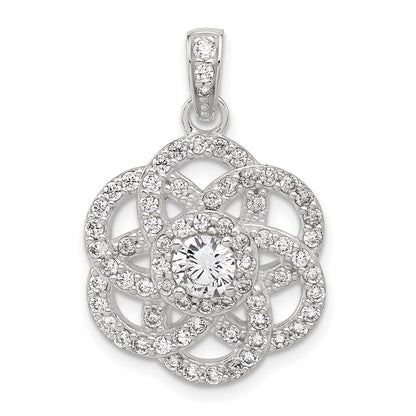 Sterling Silver E-coated Cubic Zirconia Flower Pendant