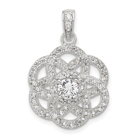 Sterling Silver E-coated Cubic Zirconia Flower Pendant