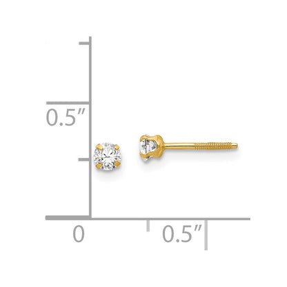 14k Yellow Gold 3mm Imitation April Birthstone Stud Earrings Gift for Women