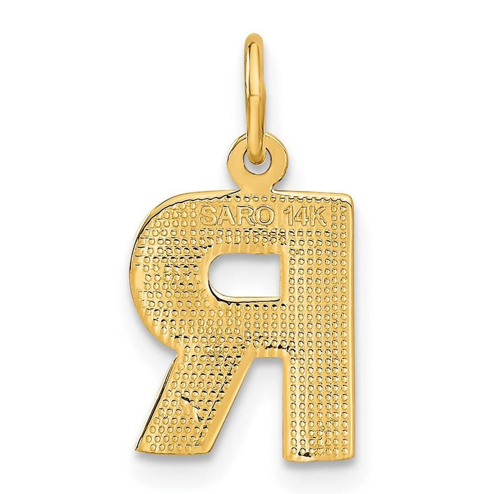 14k Yellow Gold Satin Diamond-cut Letter R Initial Charm Pendant for Women