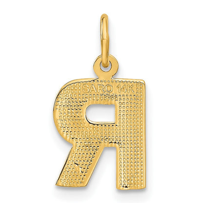 14k Yellow Gold Satin Diamond-cut Letter R Initial Charm Pendant for Women