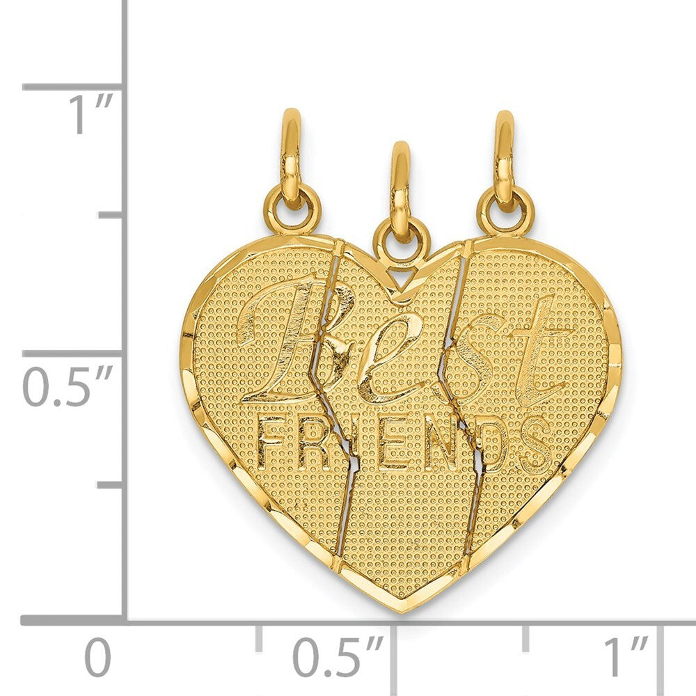 14k Yellow Gold 3 piece Break-apart BEST FRIENDS Charm Pendant Set for Women