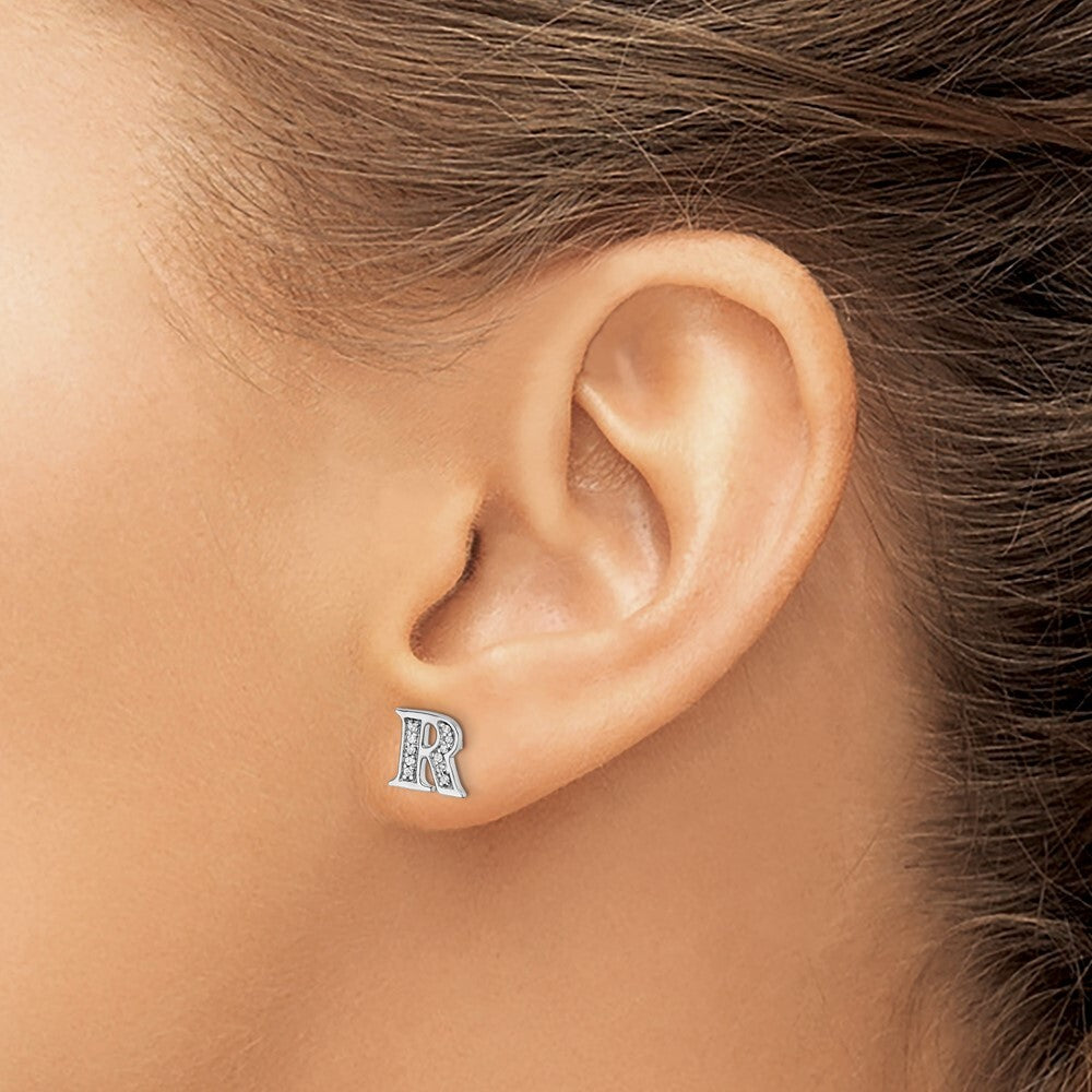 14k White Gold Diamond Initial R Stud Earrings Gift for Women