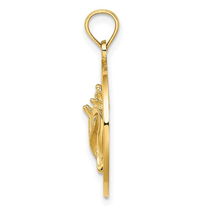 14k Yellow Gold JAMAICA Circle  Conch Shell Charm Pendant for Women