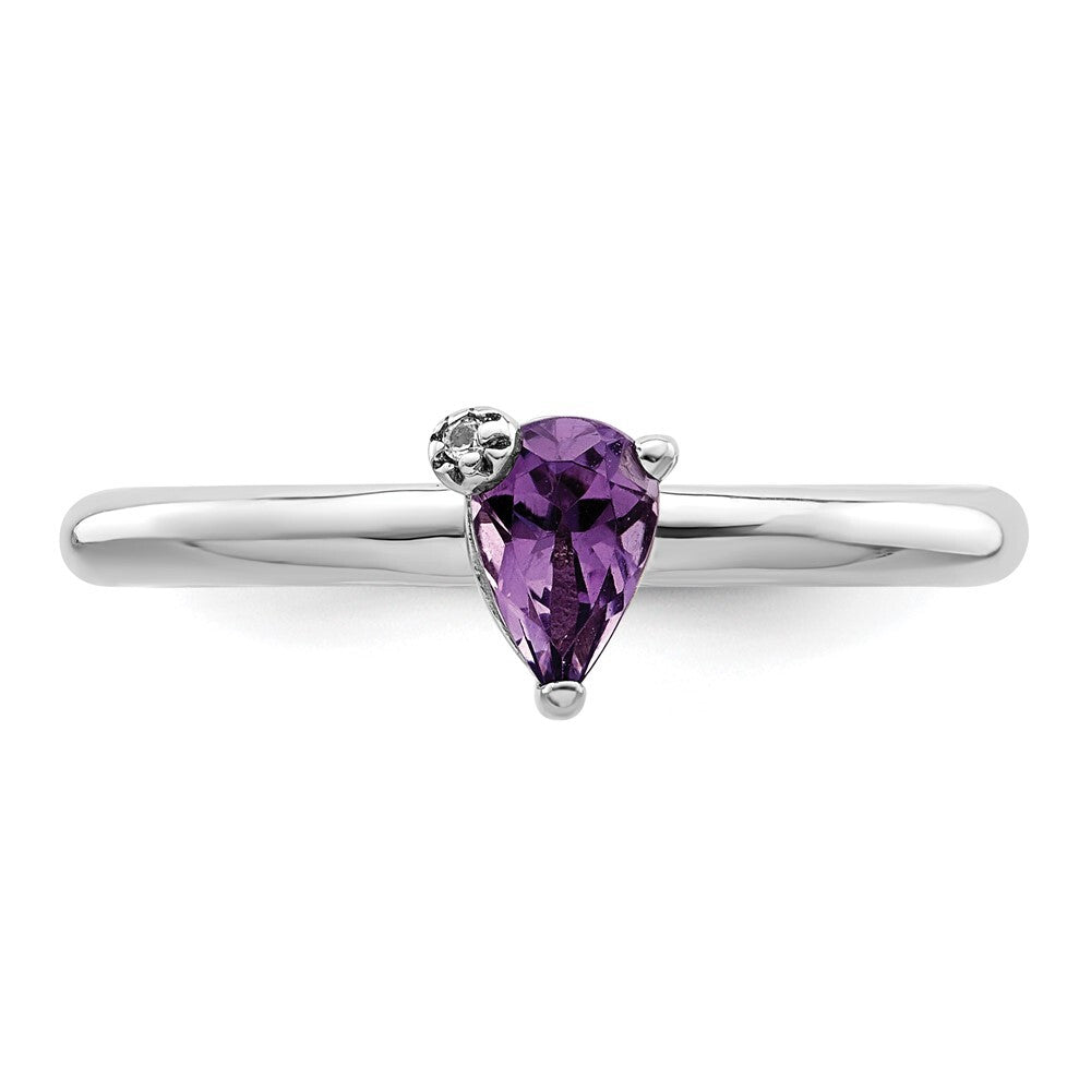 Sterling Silver Rhodium-plated Polished Pear Amethyst & White Topaz Ring Size 8