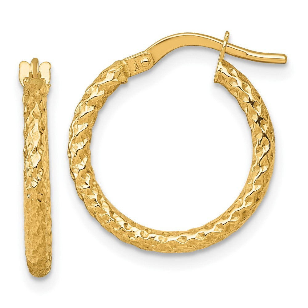 14k Yellow Gold Polished Diamond-cut Textured 2.00 x 18mm Tube Hoop Earrings