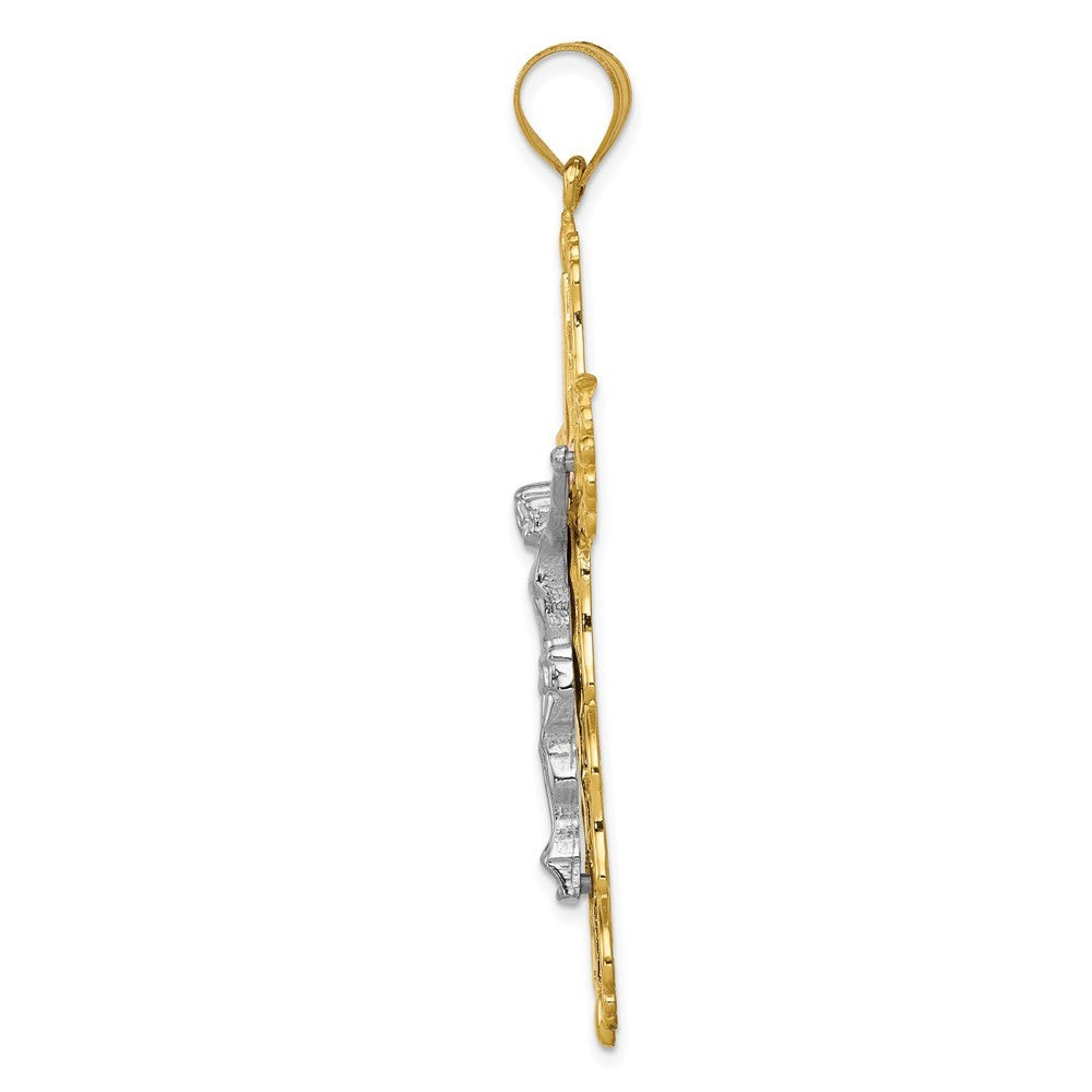 14K Tri-Color Gold Diamond-cut Crucifix Pendant