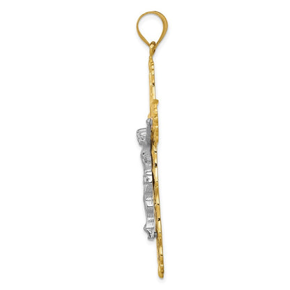 14K Tri-Color Gold Diamond-cut Crucifix Pendant