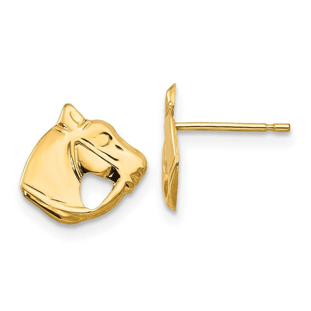 14k Yellow Gold Polished Horse Head Stud Earrings Gift for Women