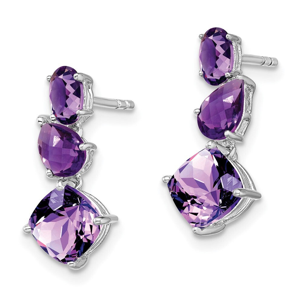 14k White Gold Amethyst Dangle Earrings Gift for Women