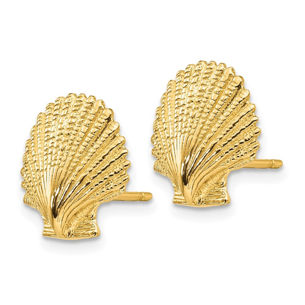 14k Yellow Gold Scallop Shell Stud Earrings