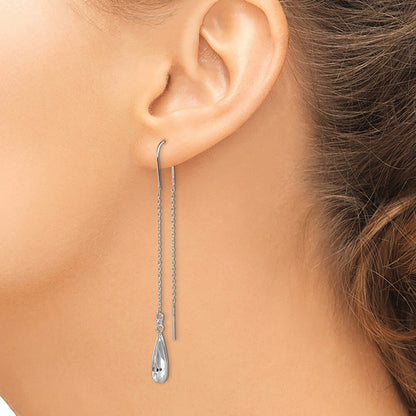 Sterling Silver Polished Crystal Teardrop Threader Earrings