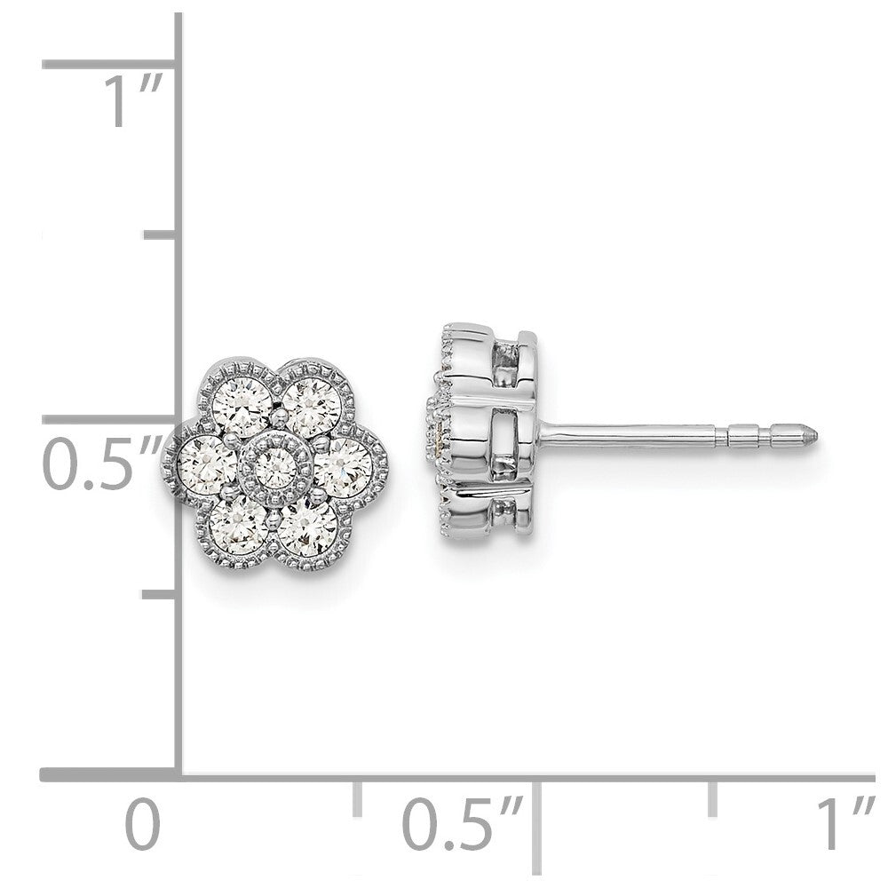14k White Gold Floral Diamond Stud Earrings