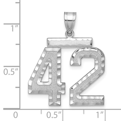 14k White Gold Large Brushed Diamond-cut Number 42 Charm Pendant for Women