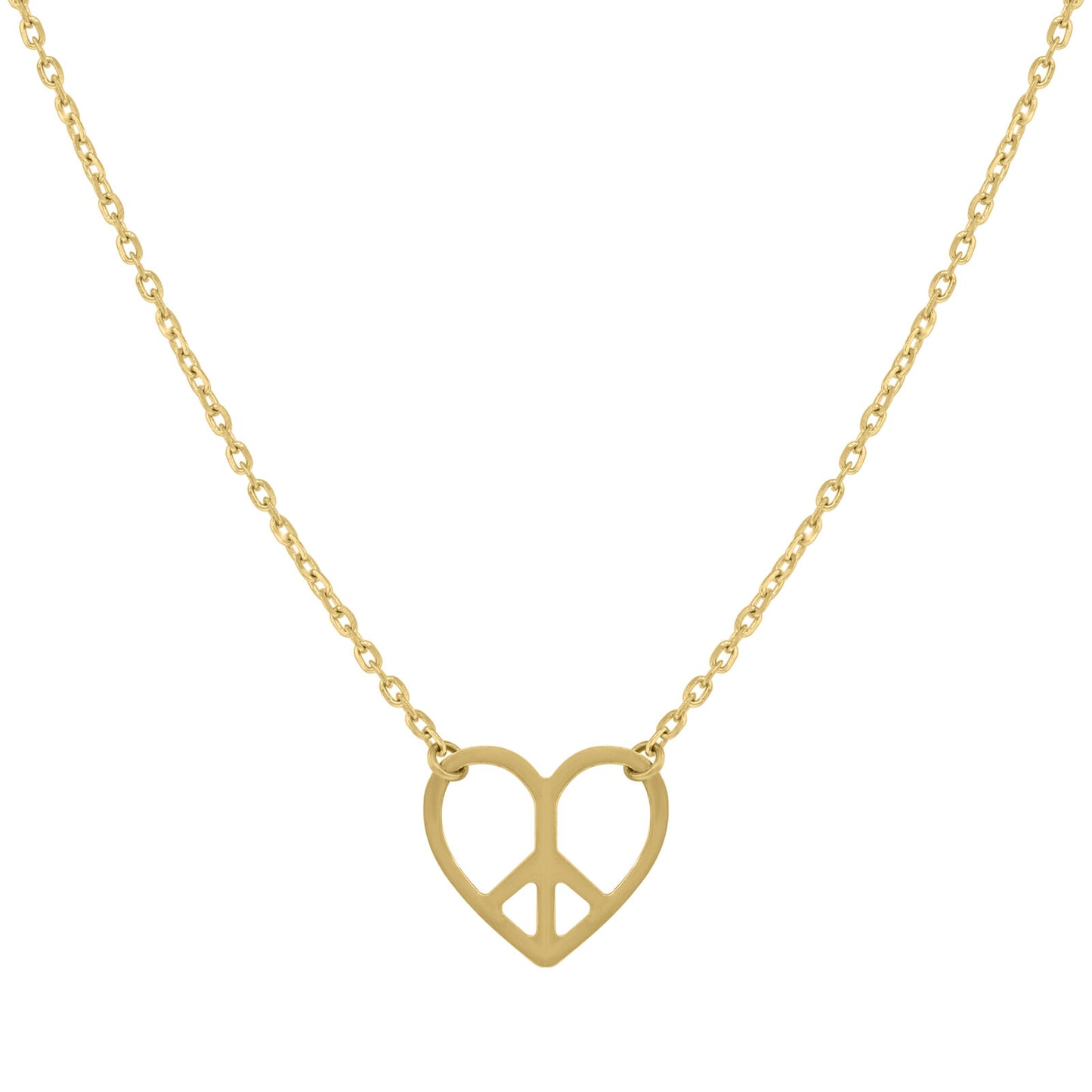 14Kt Yellow Gold Polished Finish Peace Heart Necklace Size 18"