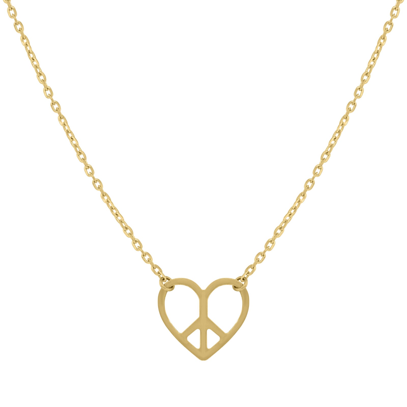 14Kt Yellow Gold Polished Finish Peace Heart Necklace Size 18"