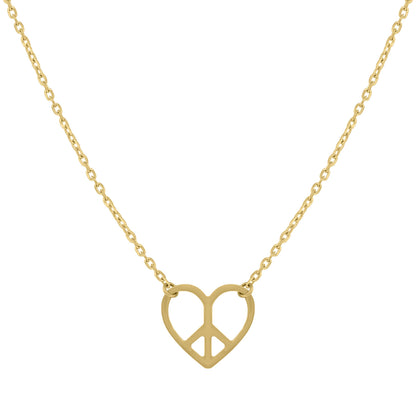 14Kt Yellow Gold Polished Finish Peace Heart Necklace Size 18"