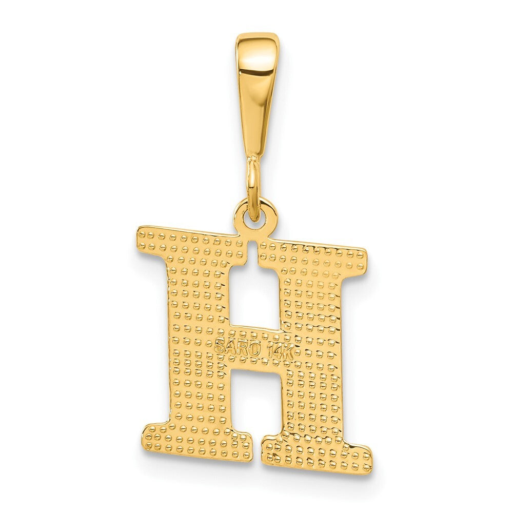 14k Yellow Gold Textured Initial H Charm Pendant for Women