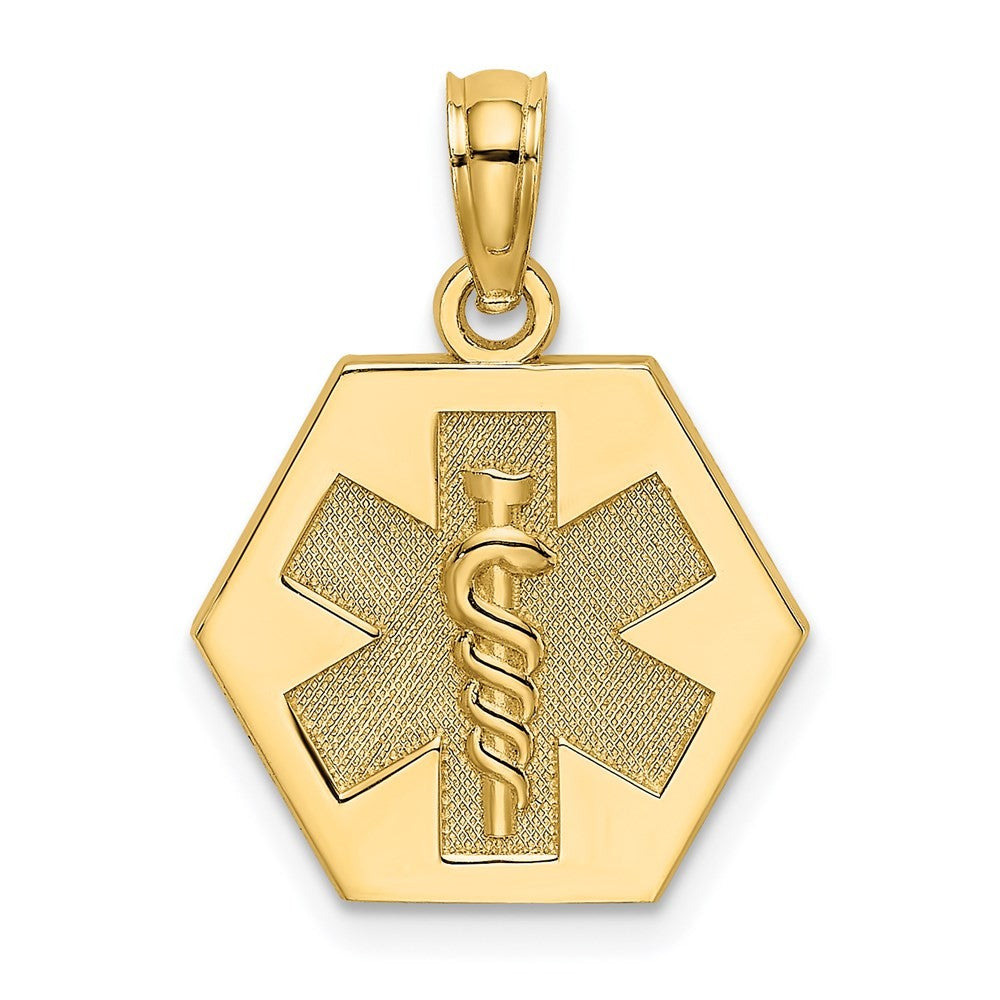 14k Yellow Gold Caduceus Textured Back Medical Charm