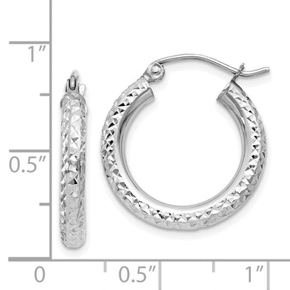 14k White Gold Diamond-cut 3mm Round Hoop Earrings Gift for Women