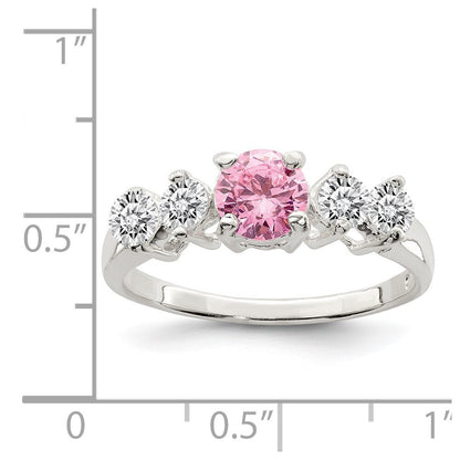Sterling Silver Pink Round Cubic Zirconia w/Side Stones Ring Size 7