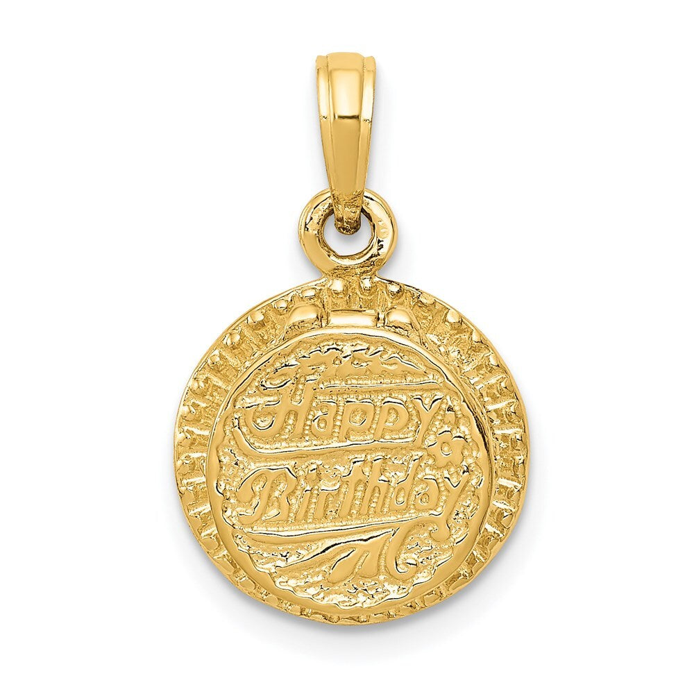 14k Yellow Gold 3D Enamel Birthday Cake with Candle Inside Pendant for Women