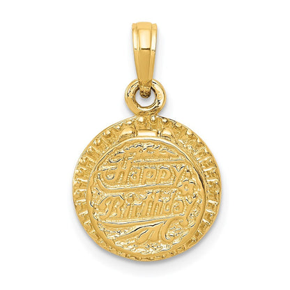 14k Yellow Gold 3D Enamel Birthday Cake with Candle Inside Pendant for Women