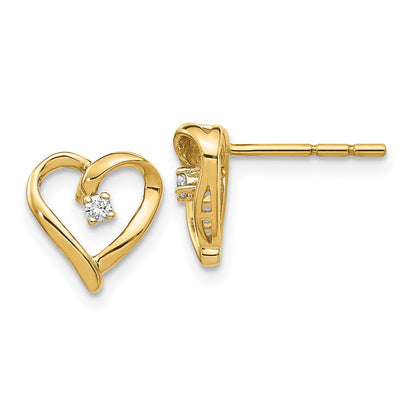 14k Yellow Gold AA Diamond Heart Stud Earrings Gift for Women