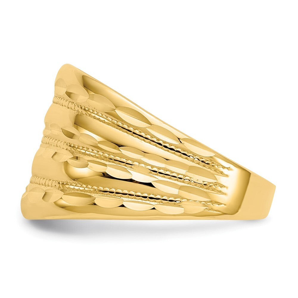 14K Yellow Gold Gold Polished Diamond-cut Four Ridge Fashion Dome Ring