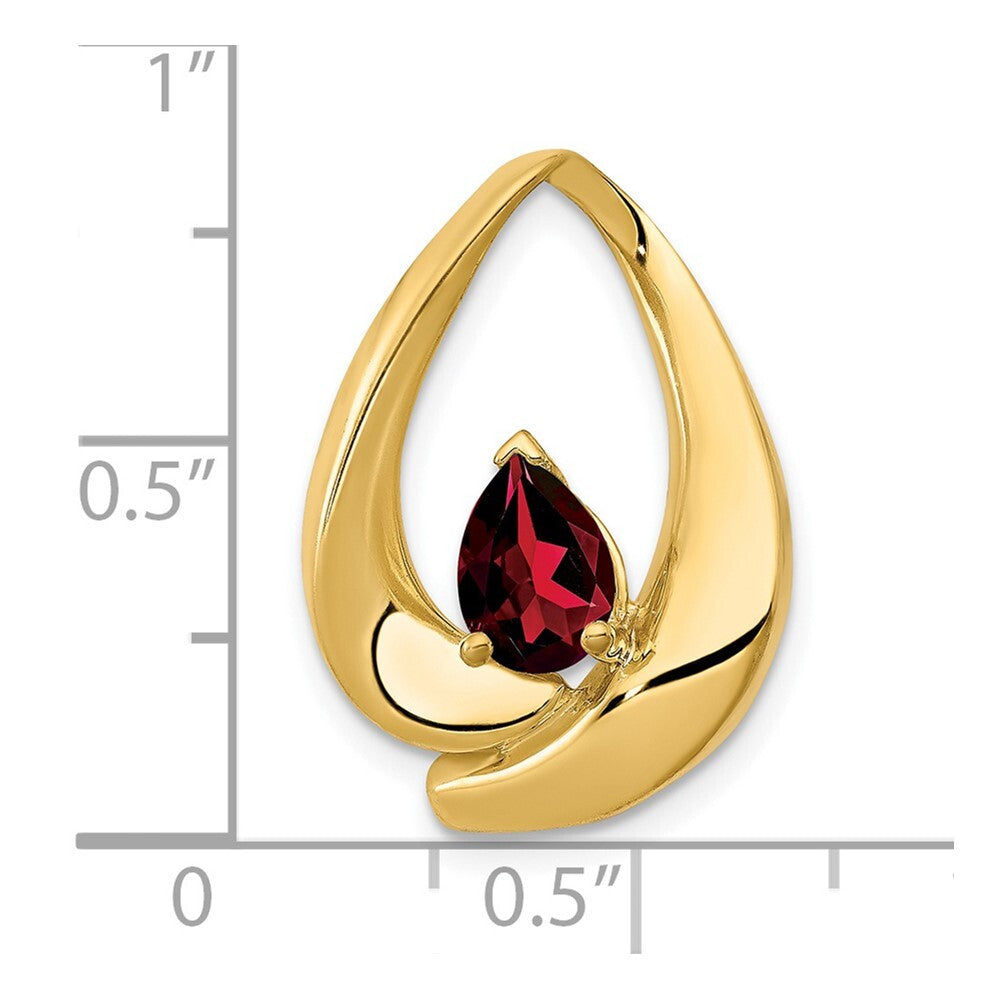14k Yellow Gold 7x5mm Pear Garnet Slide Pendant for Women