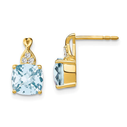 14k Yellow Gold Checkerboard Aquamarine and Diamond Drop & Dangle Earrings