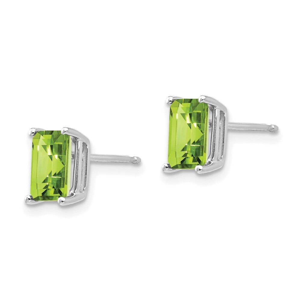 14k White Gold 7x5mm Emerald Cut Peridot Stud Earrings Gift for Women