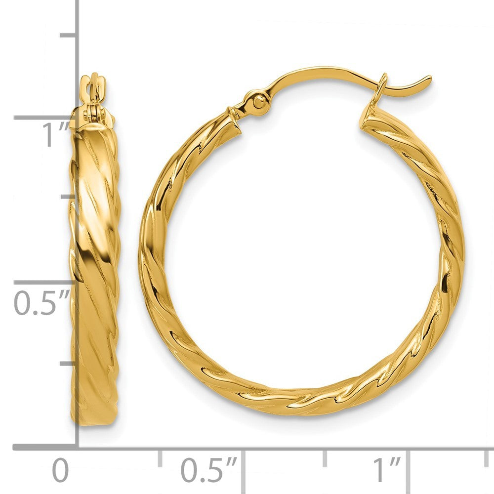 14k Yellow Gold 3.25mm Patterned Hoop Earrings