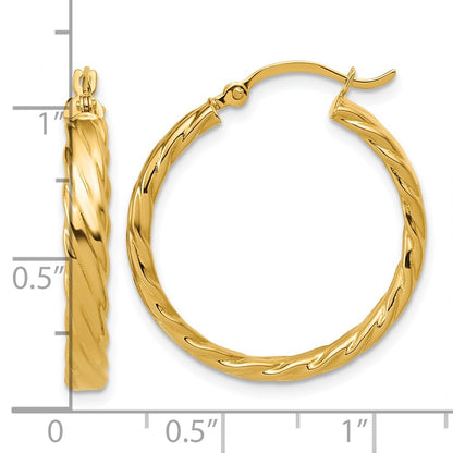 14k Yellow Gold 3.25mm Patterned Hoop Earrings