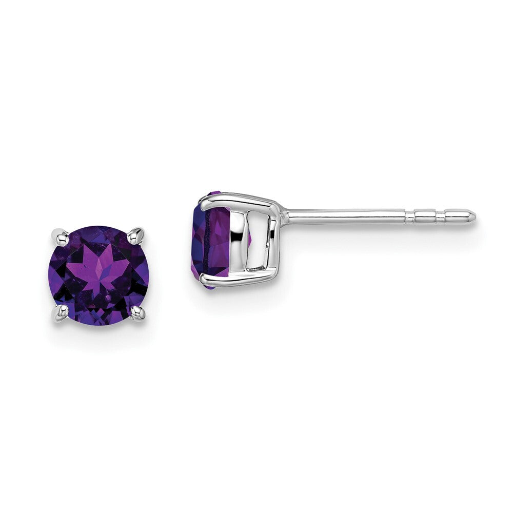 14k White Gold Round Amethyst Stud Earrings Gift for Women