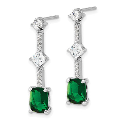 Sterling Silver RH-plated Fancy Green & White Cubic Zirconia Dangle Earrings
