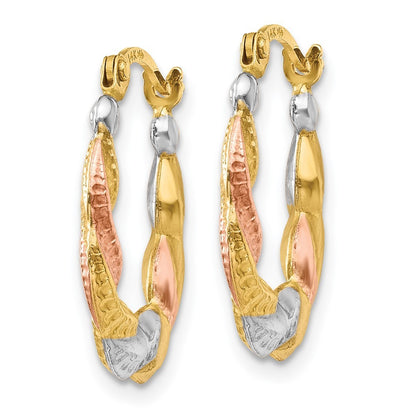 14k Yellow Gold & White and Rose Rhodium Hollow Scalloped Hoop Earrings