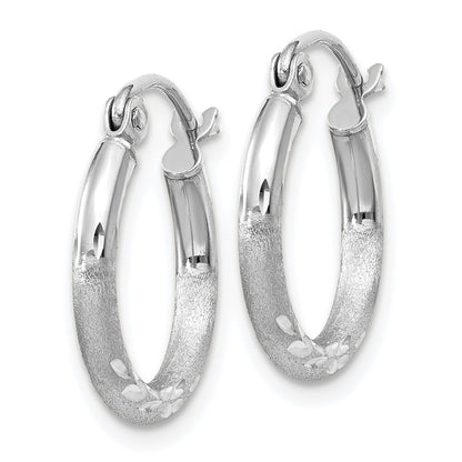 14k White Gold Satin and Diamond-cut 2mm Round Hoop Earrings Gift for Women